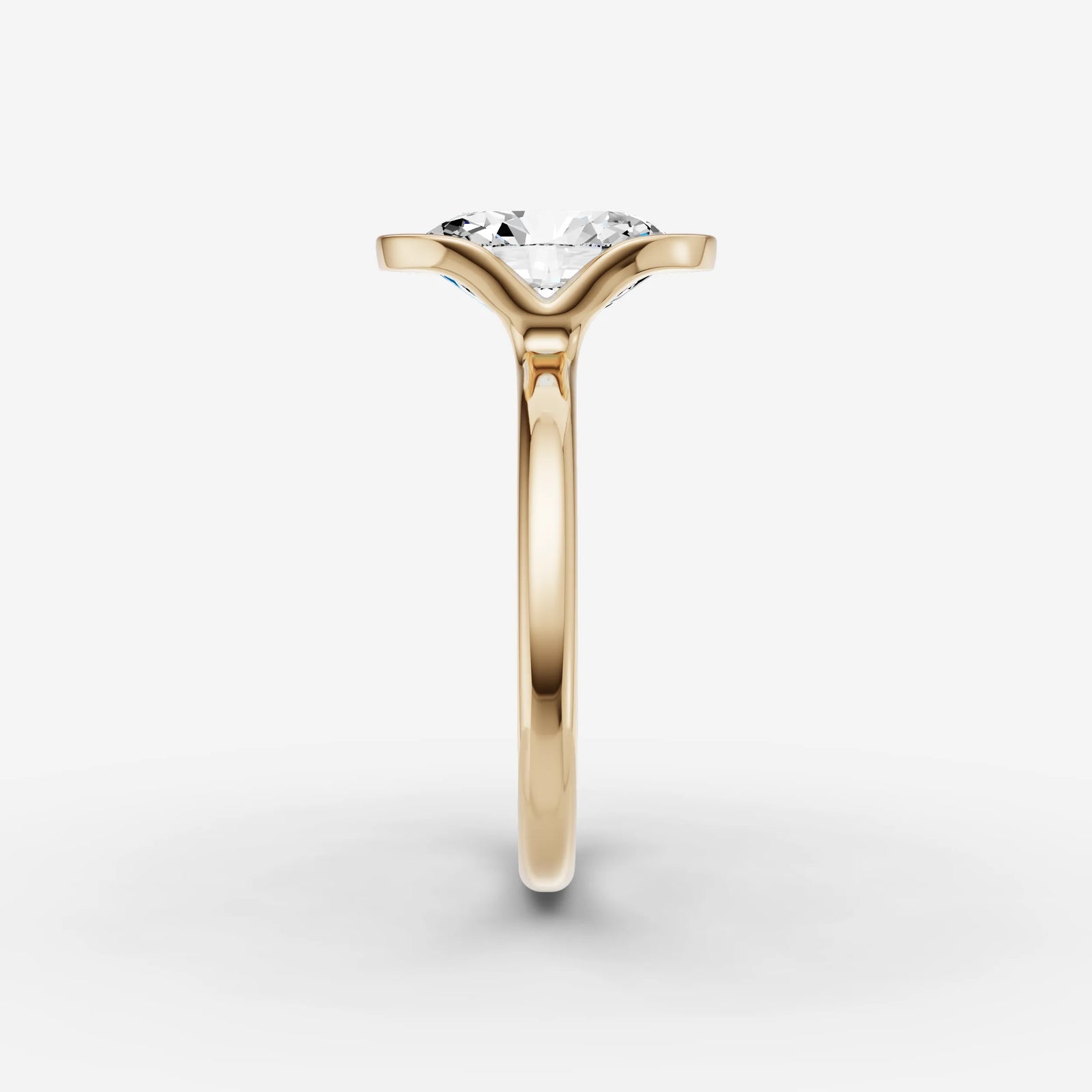 Demi oval diamond setting in gold, angled view