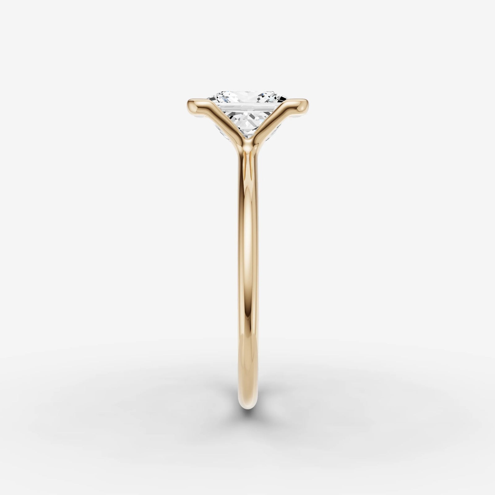 Demi princess diamond setting in gold, angled view