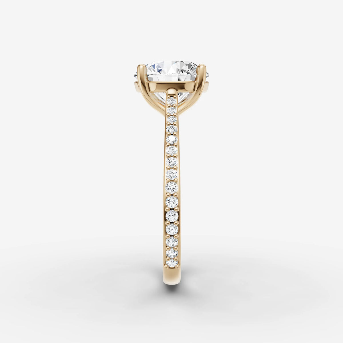 Cathedrale round diamond setting in gold, angled view
