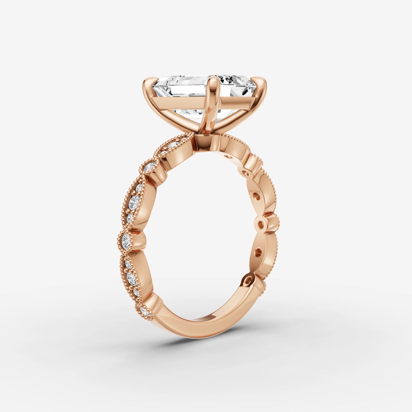 Heritage emerald diamond setting in gold, view 10