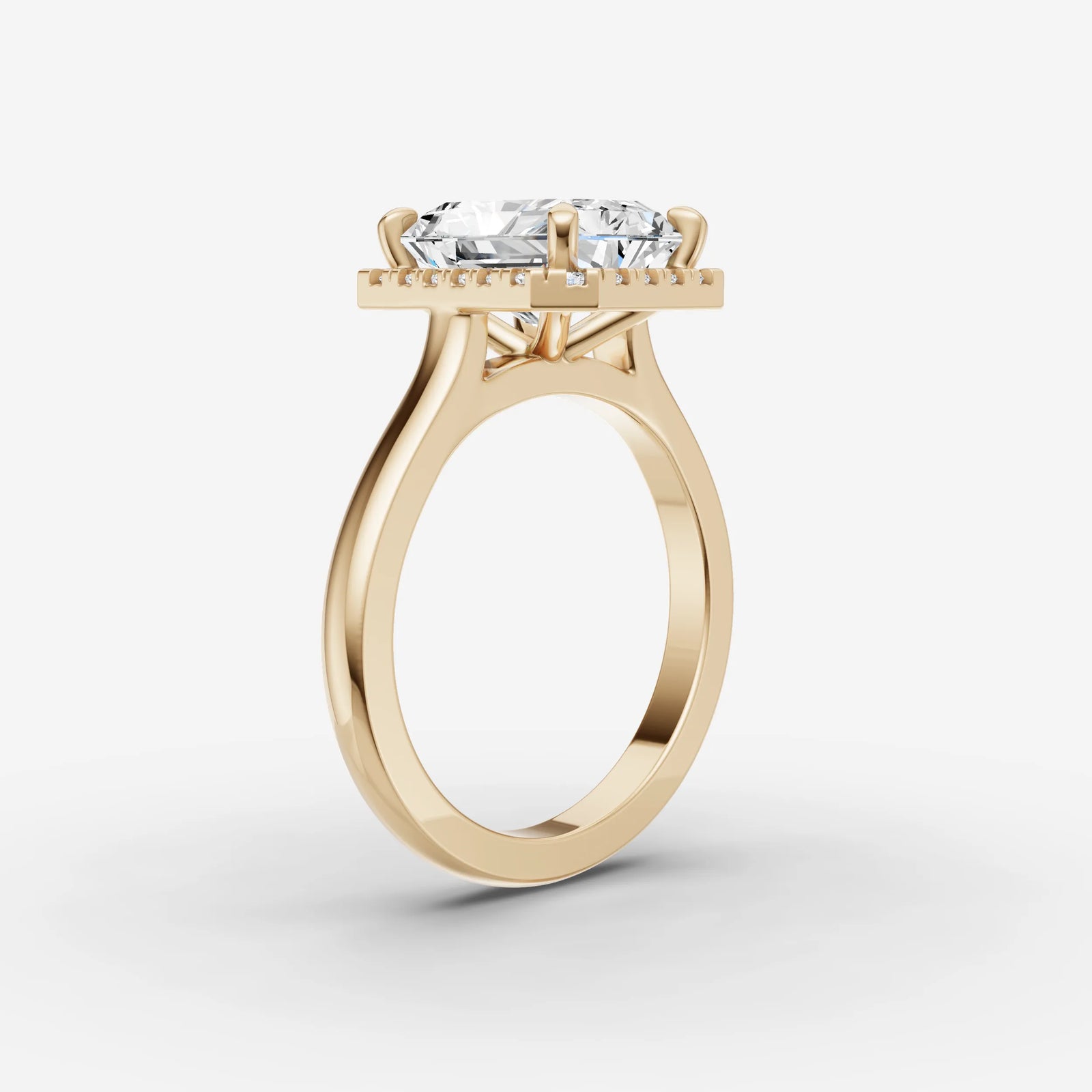 Aurore emerald diamond setting in gold, detail view