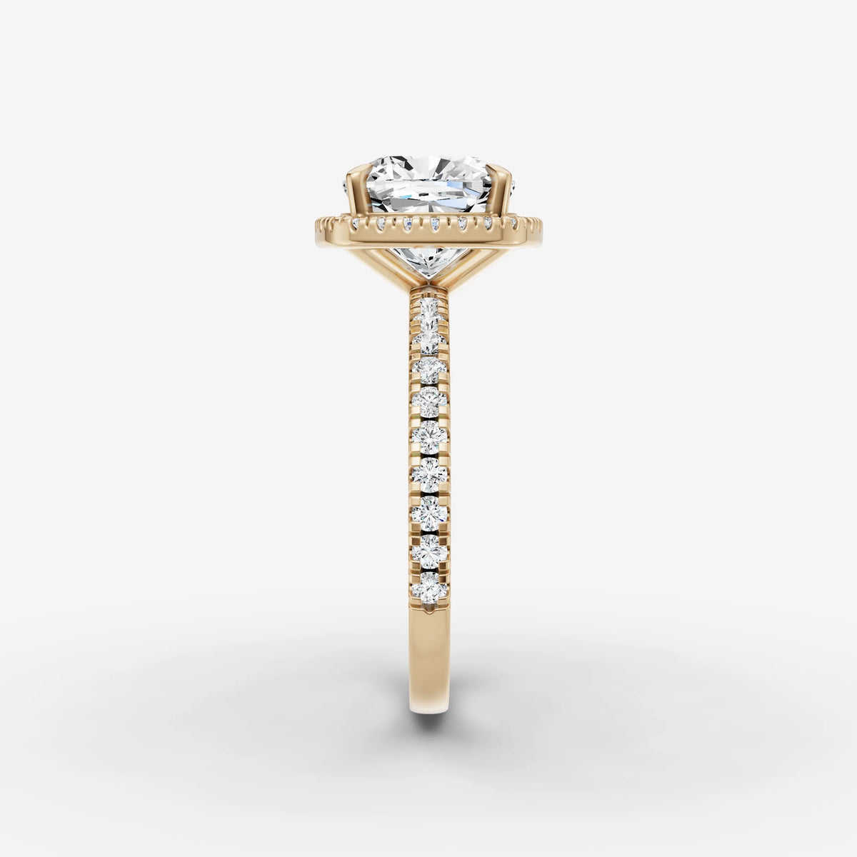 Aurore Etoile cushion diamond setting in gold, angled view