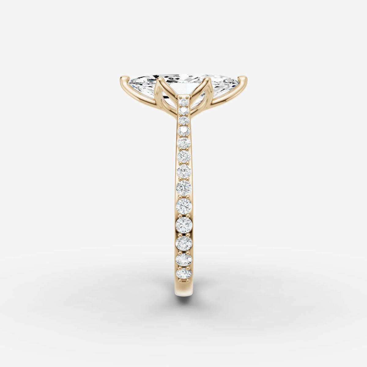 Cathedrale marquise diamond setting in gold, angled view