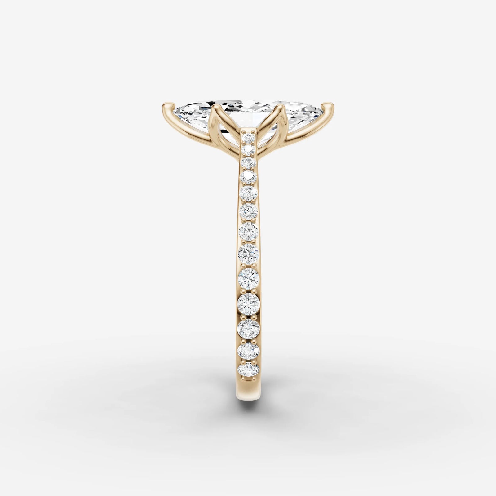 Cathedrale marquise diamond setting in gold, angled view