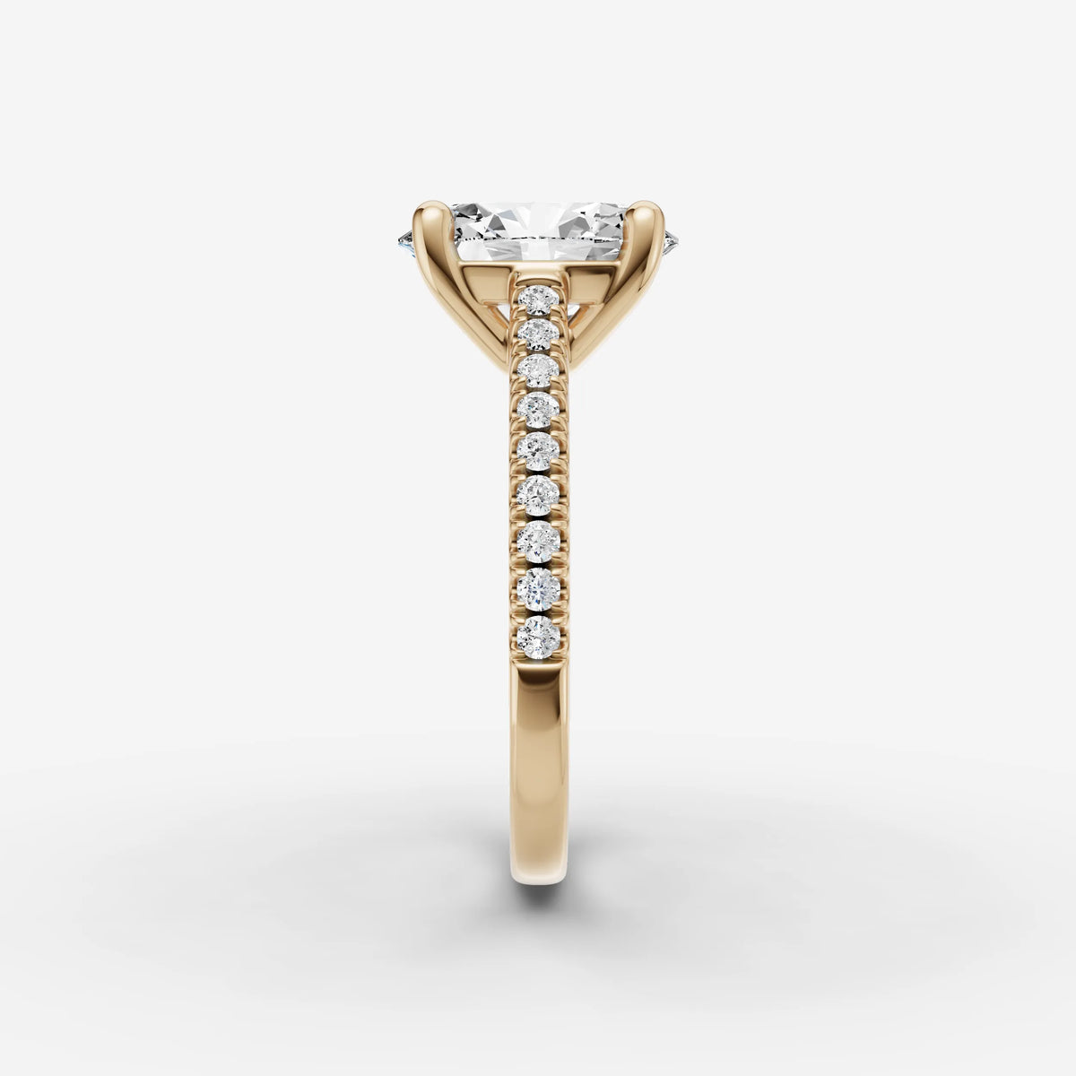 Cathedrale oval diamond setting in gold, angled view