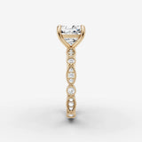 Heritage cushion diamond setting in gold, angled view