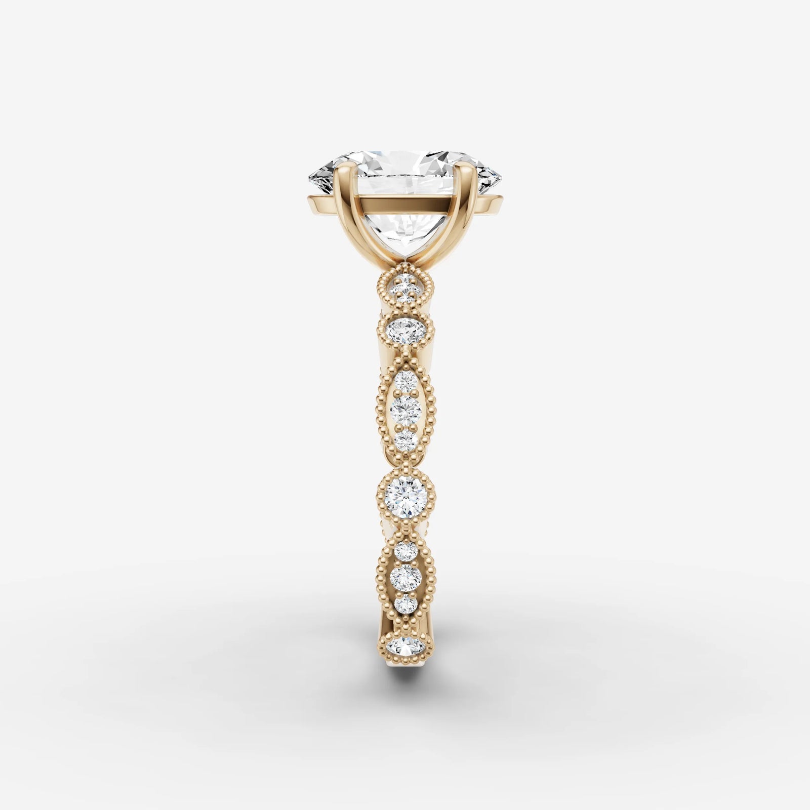 Heritage oval diamond setting in gold, angled view