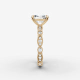 Heritage elongated cushion diamond setting in gold, angled view