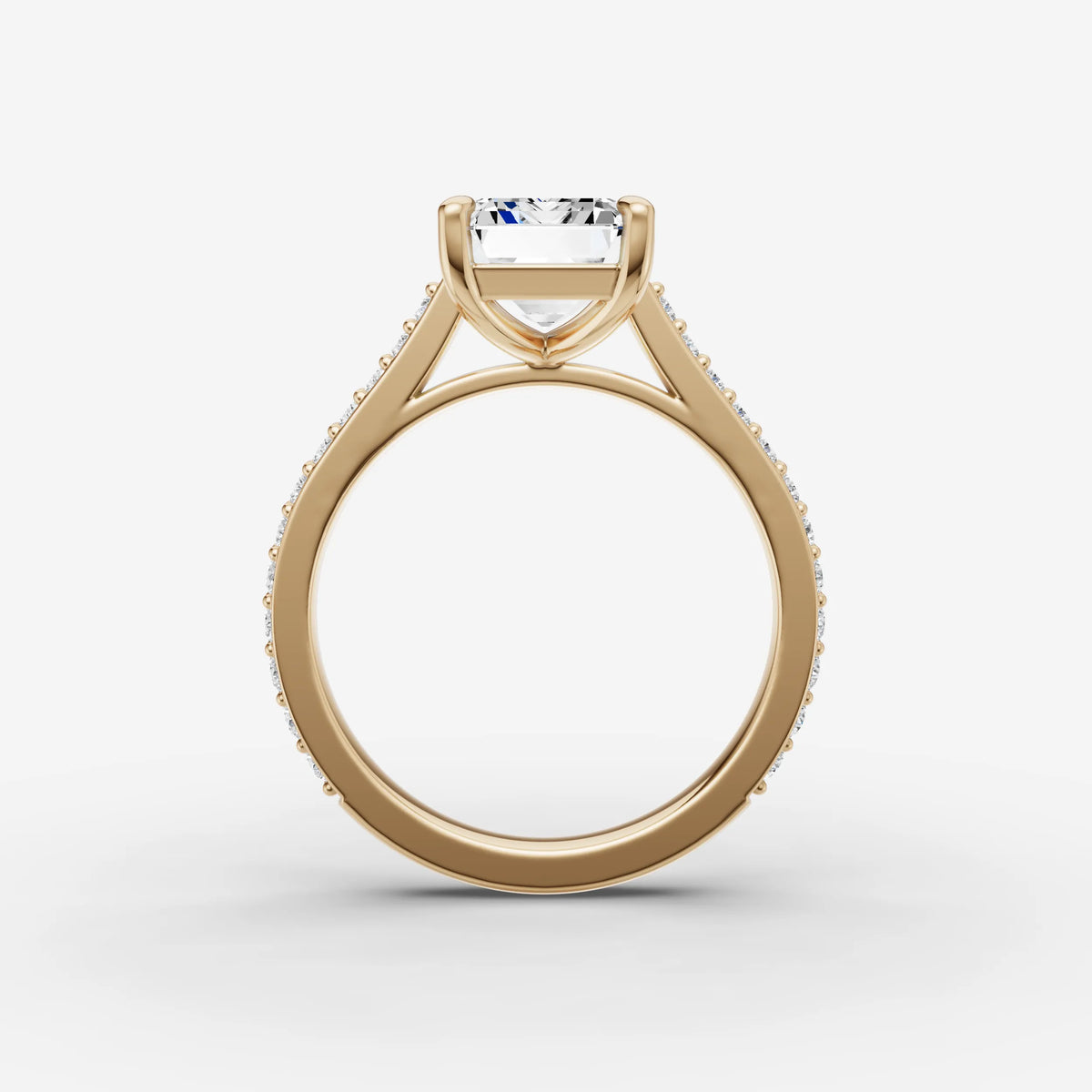 Cathedrale emerald diamond setting in gold, profile angle