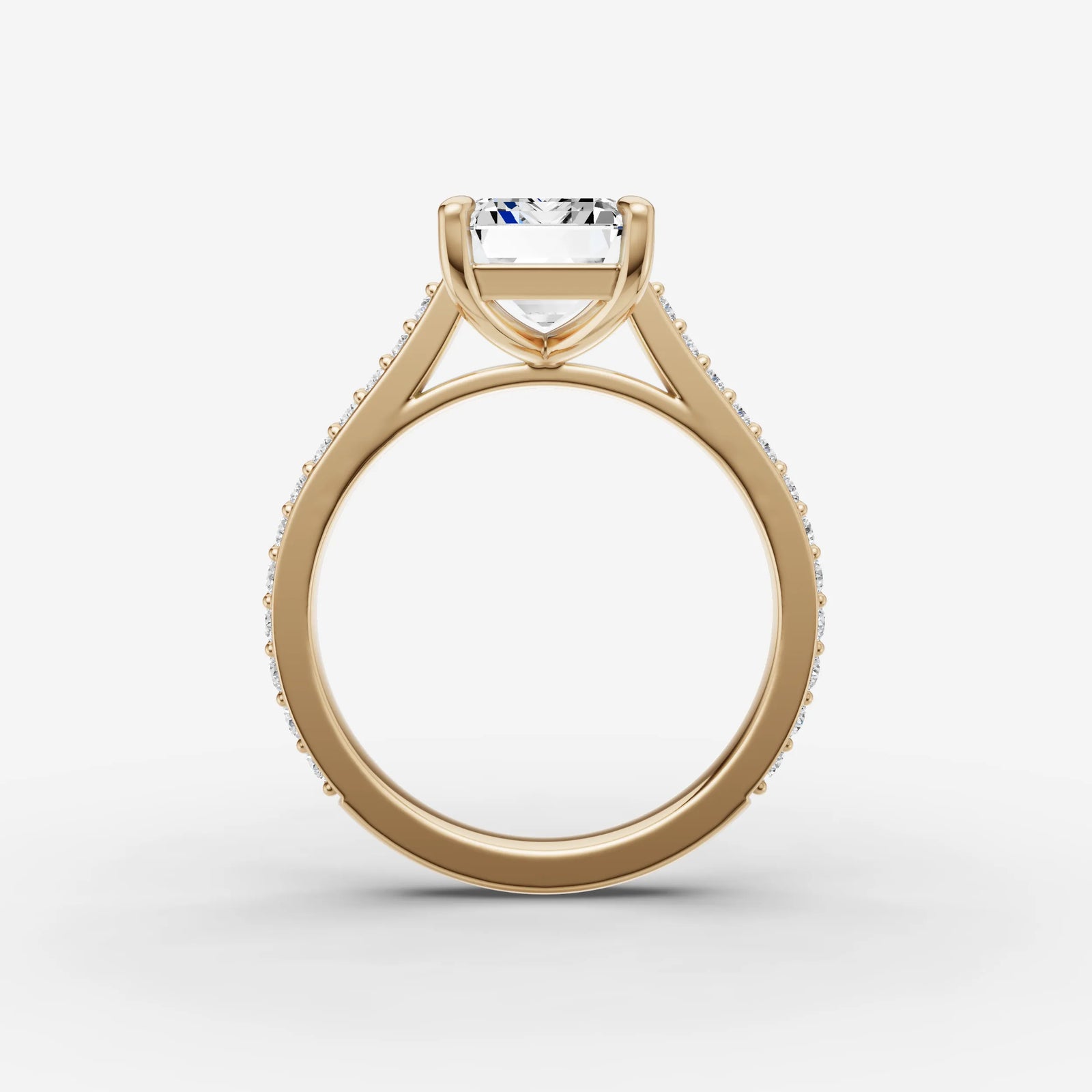 Cathedrale emerald diamond setting in gold, profile angle