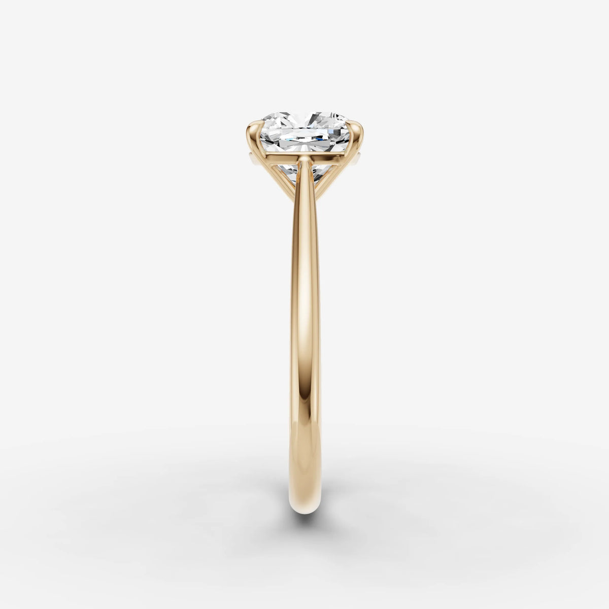 Cathedrale cushion diamond setting in gold, angled view
