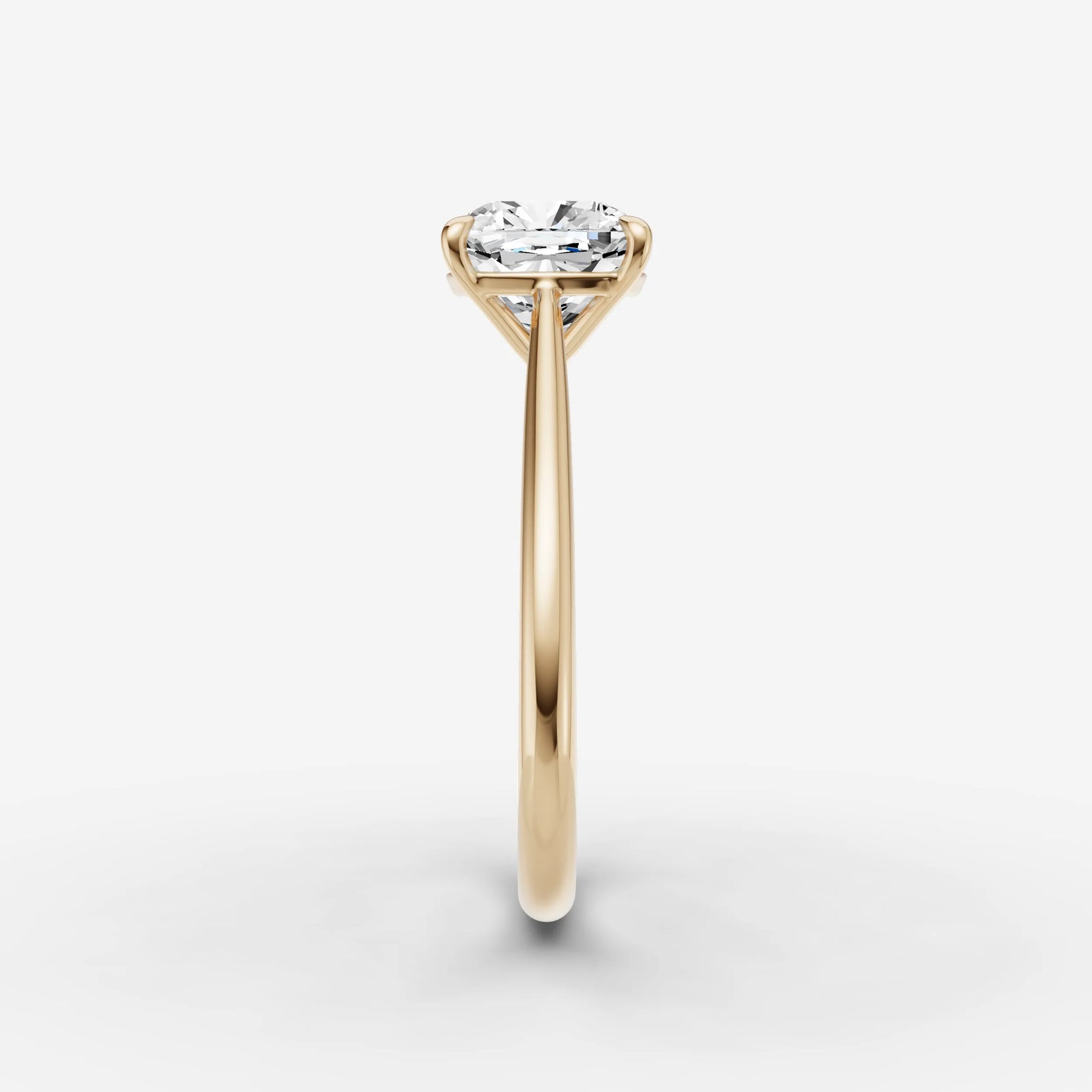 Cathedrale cushion diamond setting in gold, angled view