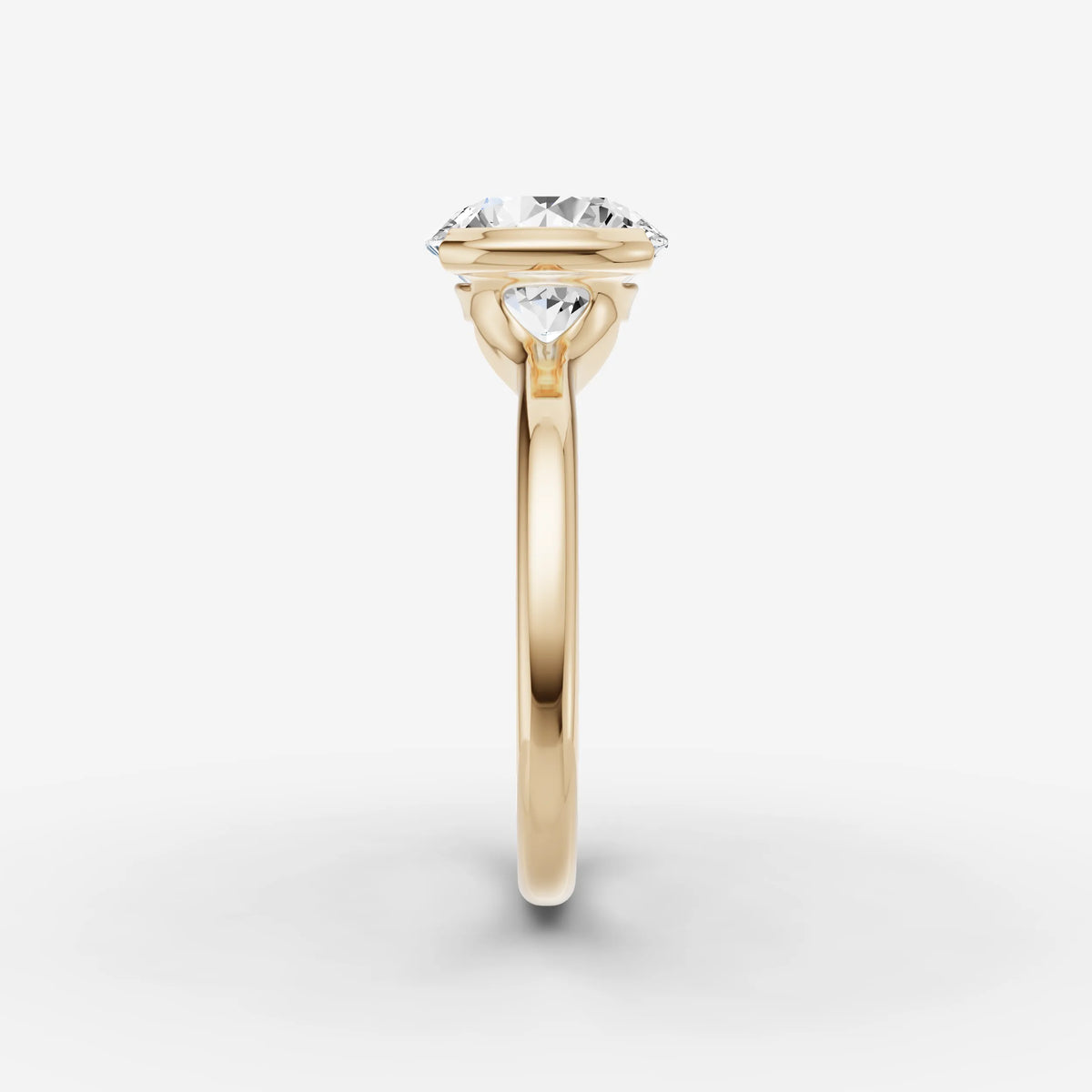 Demi round diamond setting in gold, angled view