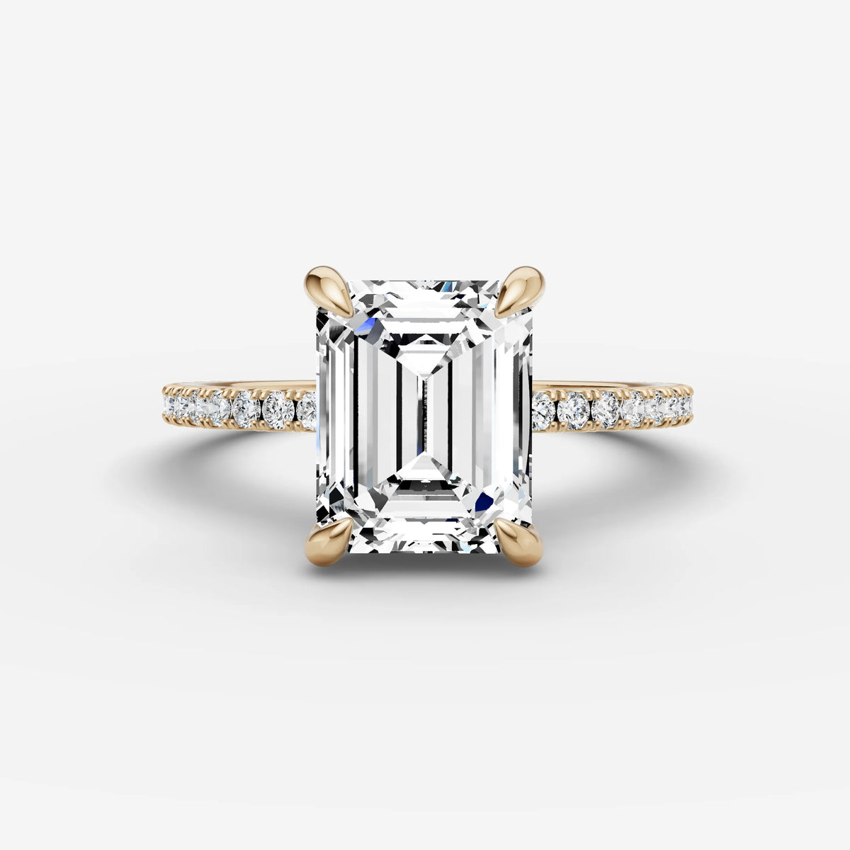 Etoile emerald diamond setting in gold, front view