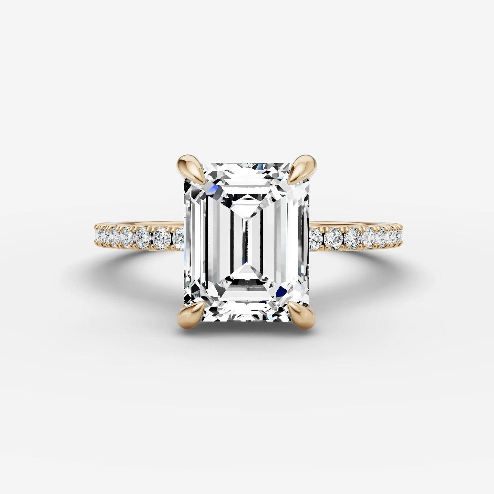 Etoile emerald diamond setting in gold, front view