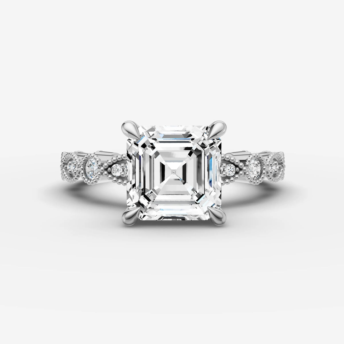 Heritage asscher diamond setting in gold, view 13
