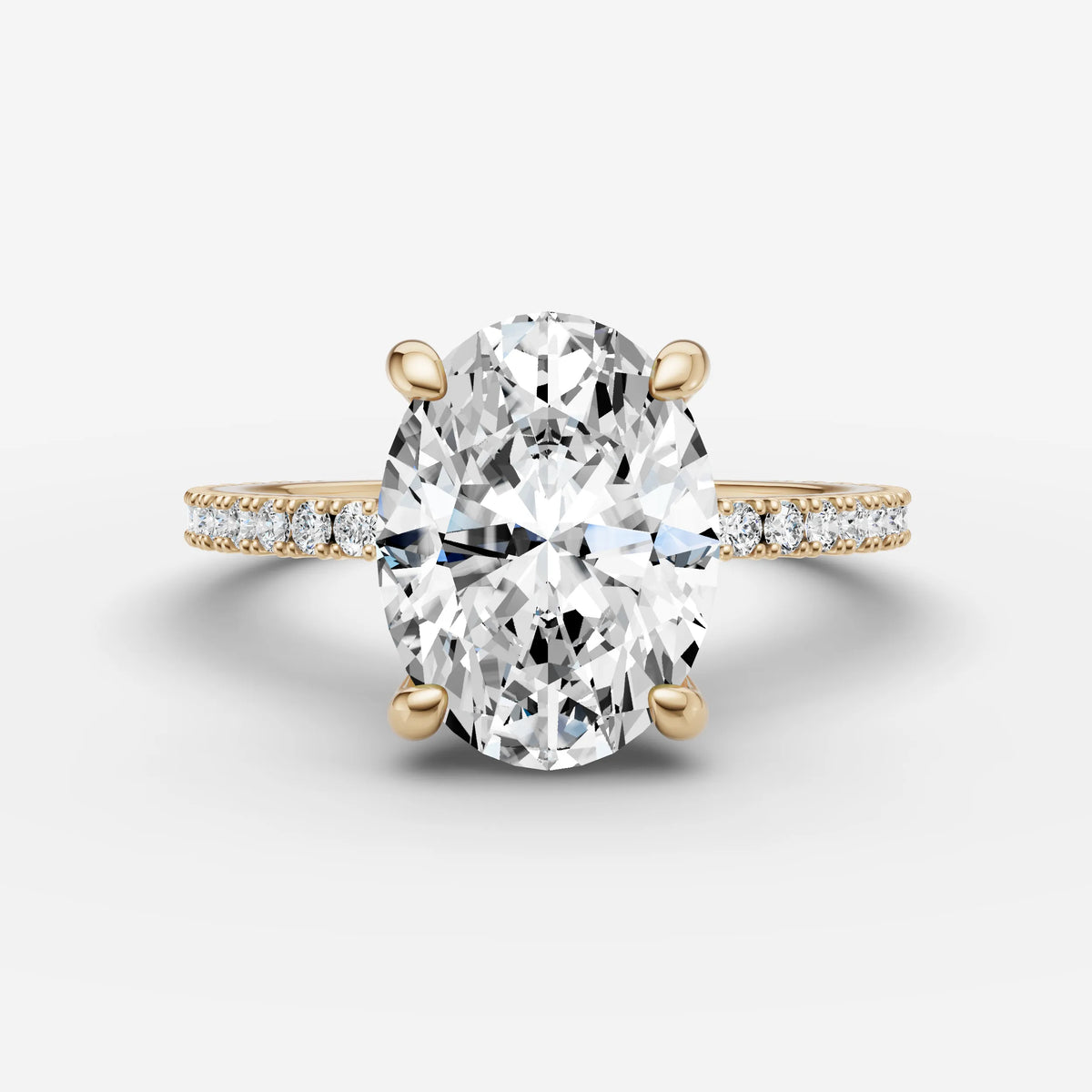Mystere Etoile oval diamond setting in gold, front view