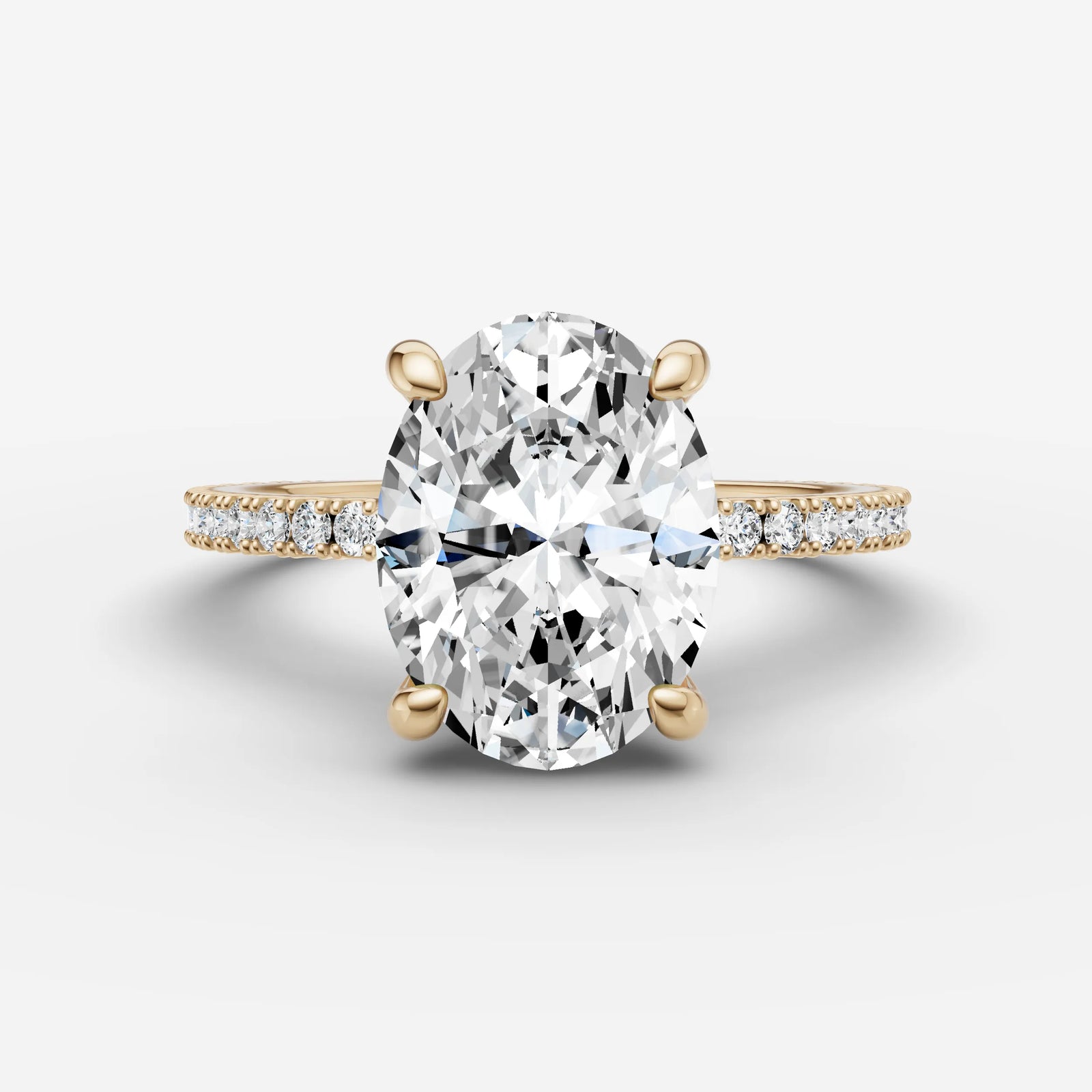 Mystere Etoile oval diamond setting in gold, front view
