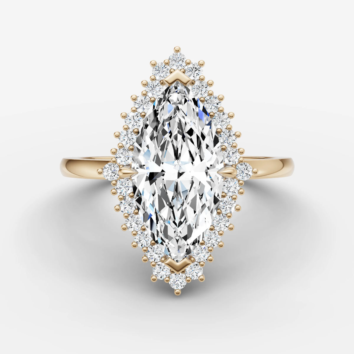 Aurore marquise diamond setting in gold, front view