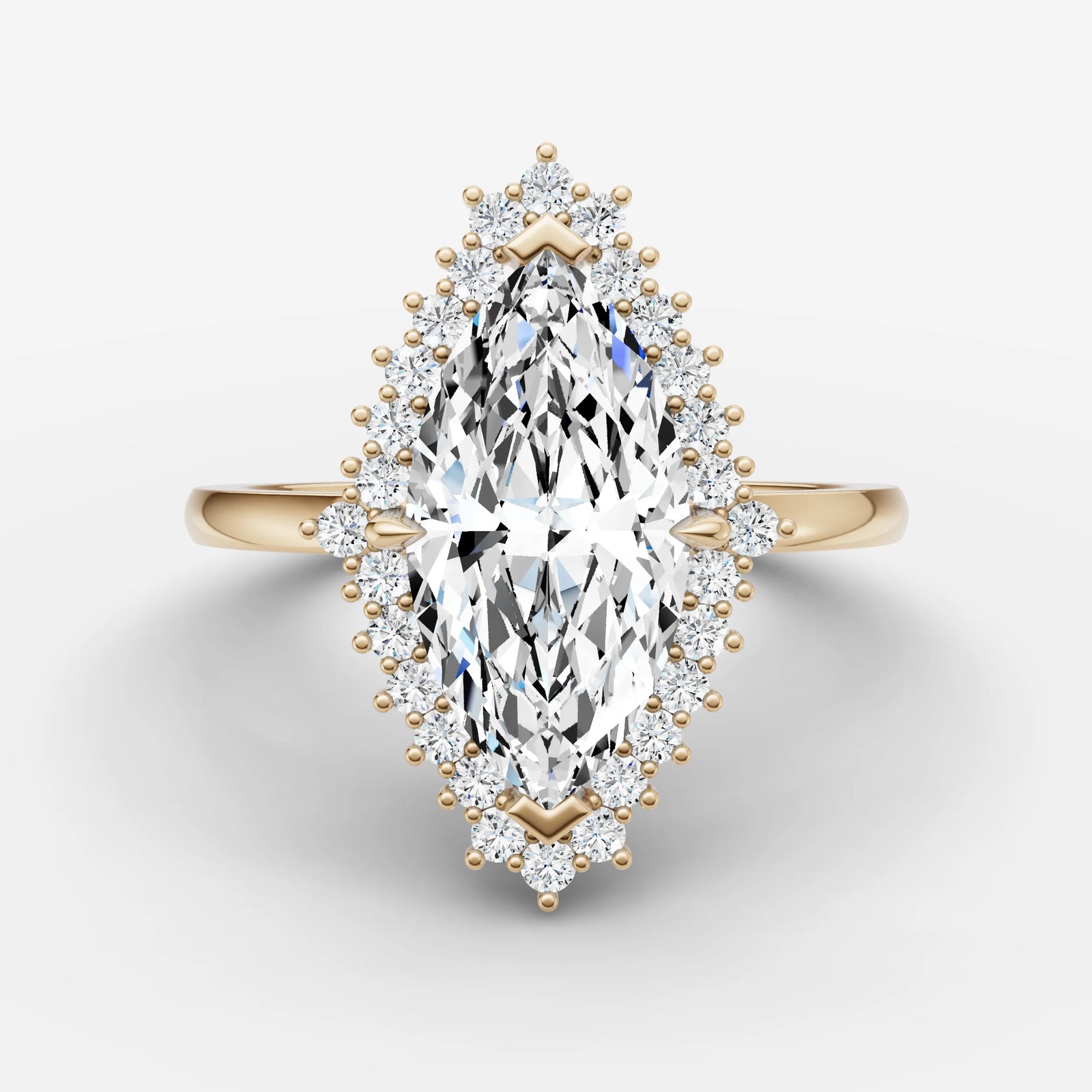 Aurore marquise diamond setting in gold, front view