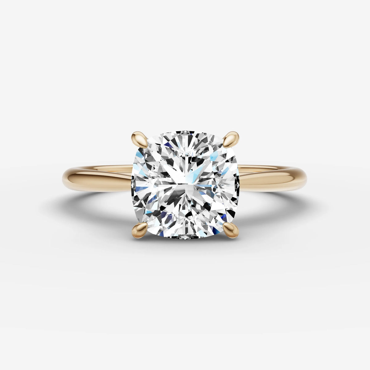 Cathedrale cushion diamond setting in gold, front view