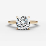 Cathedrale cushion diamond setting in gold, front view