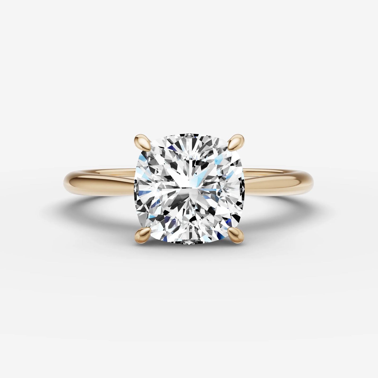 Cathedrale cushion diamond setting in gold, front view