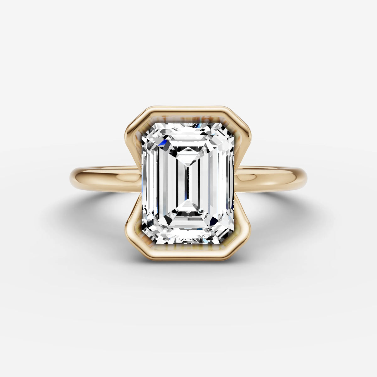 Demi emerald diamond setting in gold, front view