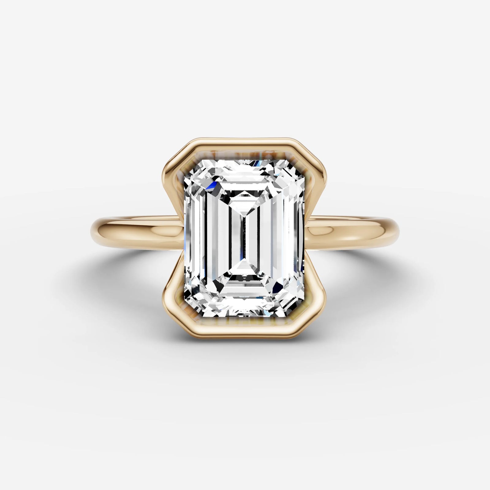 Demi emerald diamond setting in gold, front view