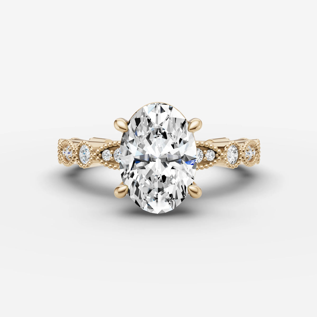 Heritage oval diamond setting in gold, front view