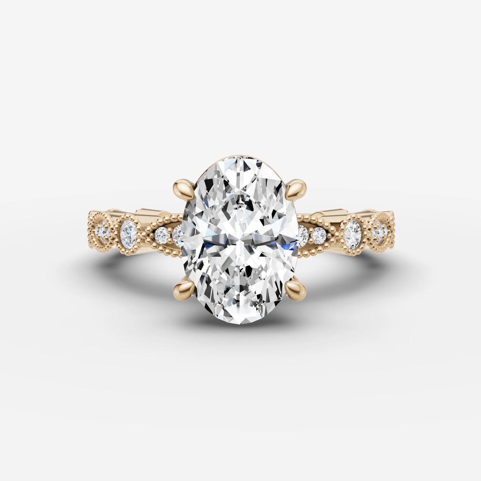 Heritage oval diamond setting in gold, front view