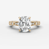 Heritage elongated cushion diamond setting in gold, front view
