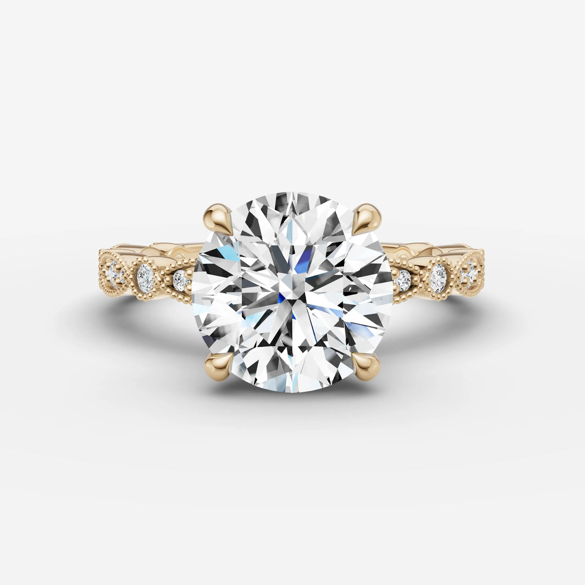 Heritage round diamond setting in gold, front view