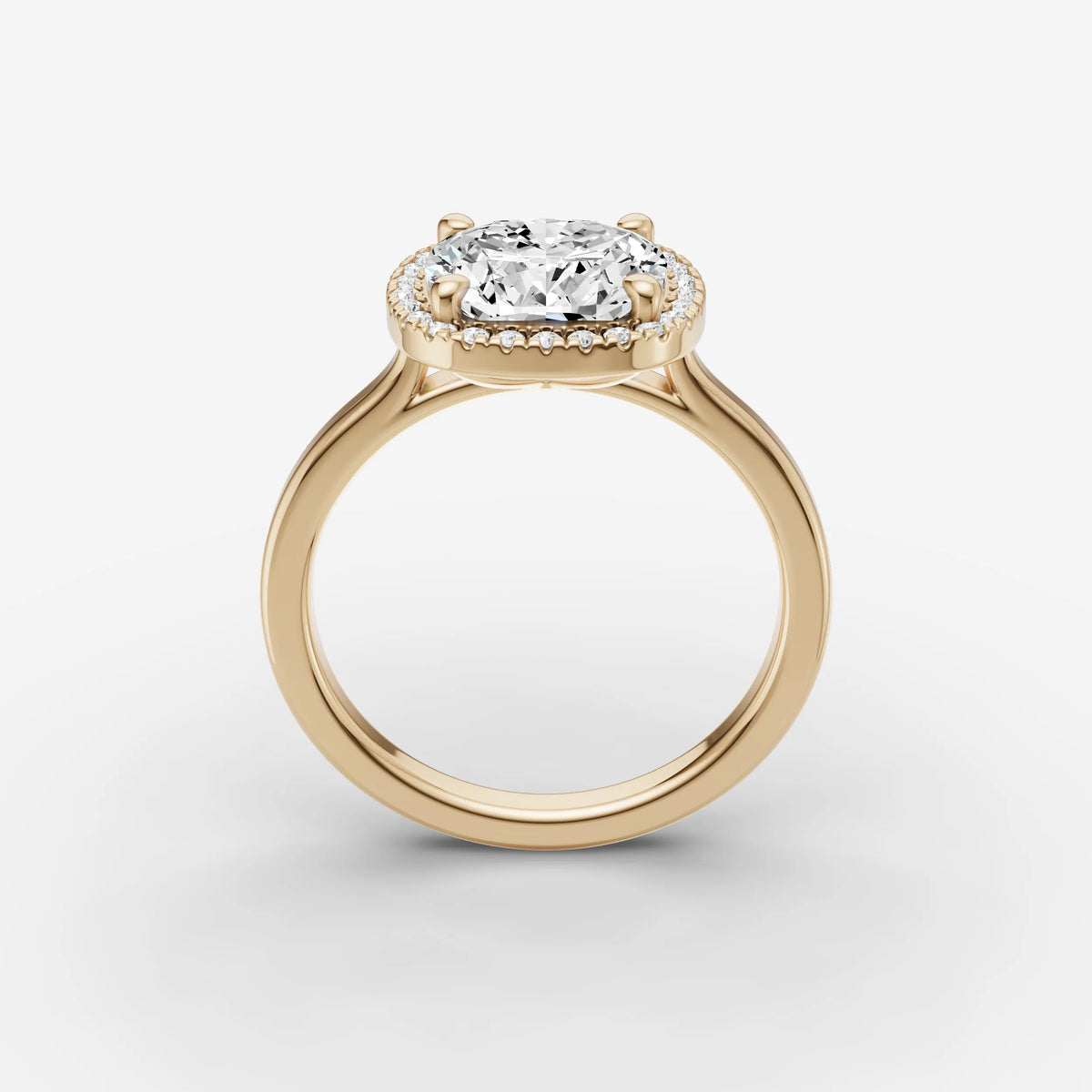 Aurore cushion diamond setting in gold, side view