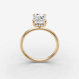 Mystere emerald diamond setting in gold, side view