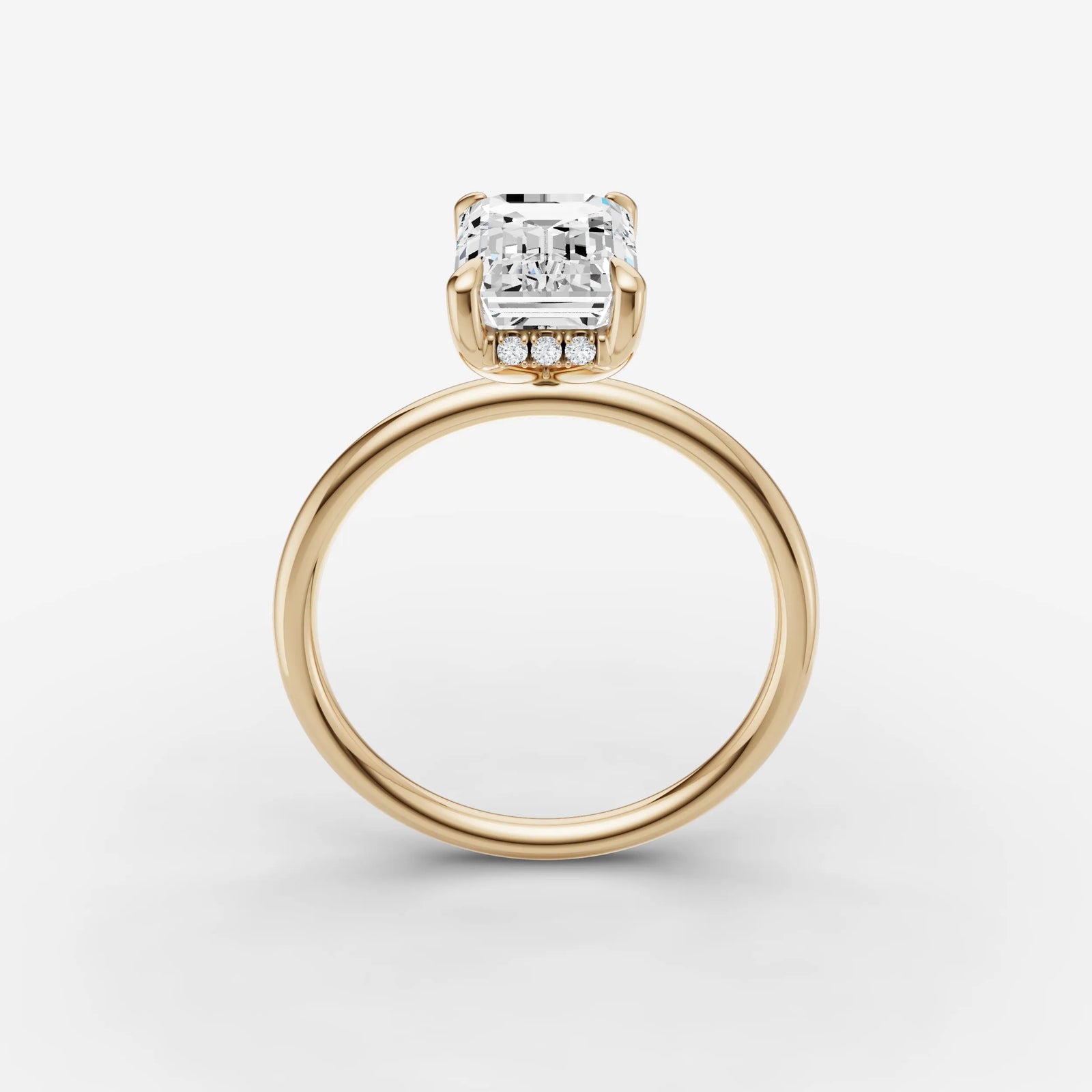 Mystere emerald diamond setting in gold, side view