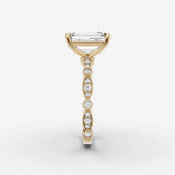 Heritage emerald diamond setting in gold, angled view