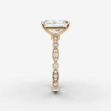 Heritage radiant diamond setting in gold, angled view