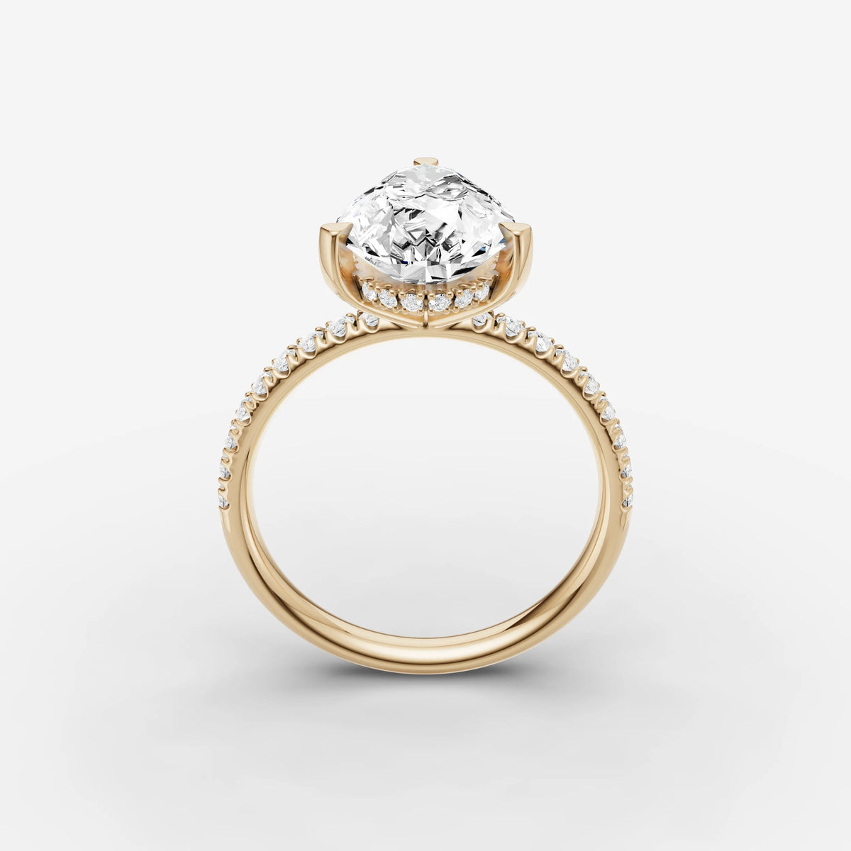 Mystere Etoile pear diamond setting in gold, side view