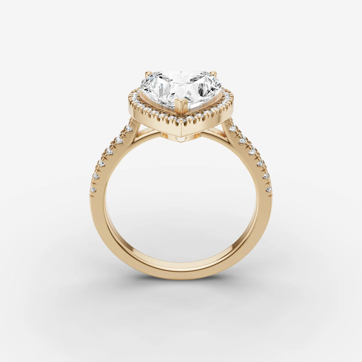 Cathedrale heart diamond setting in gold, side view