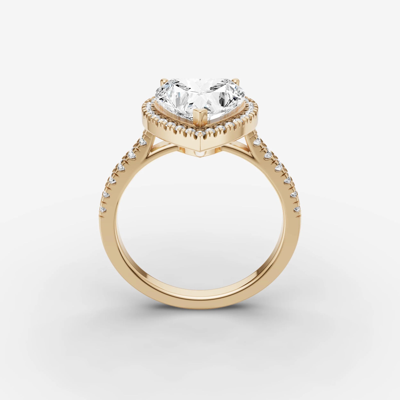 Cathedrale heart diamond setting in gold, side view