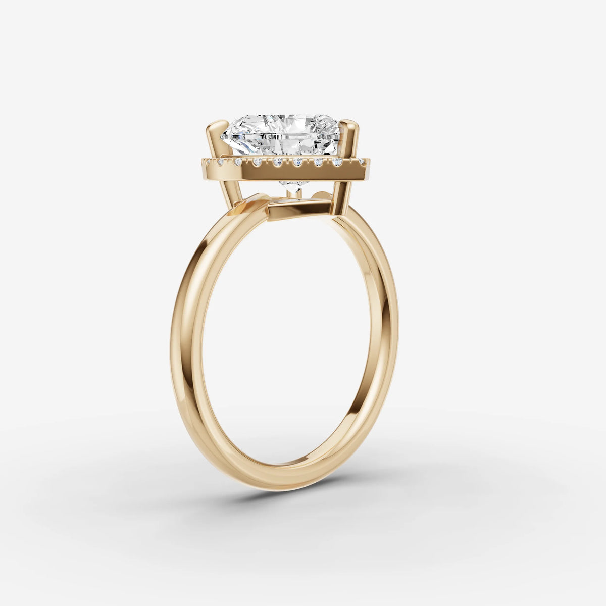 Aurore heart diamond setting in gold, detail view