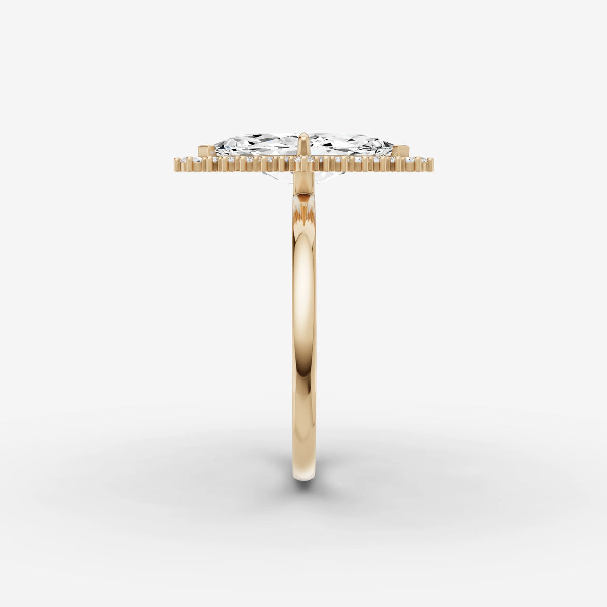 Aurore marquise diamond setting in gold, angled view