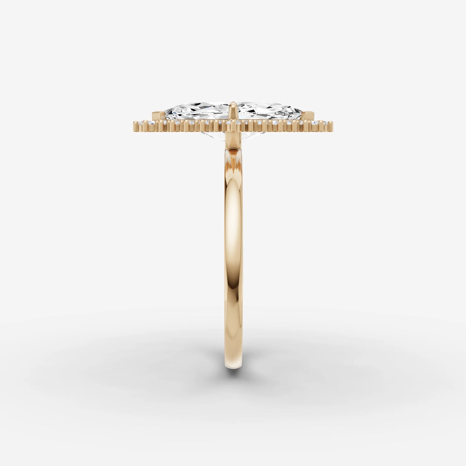 Aurore marquise diamond setting in gold, angled view