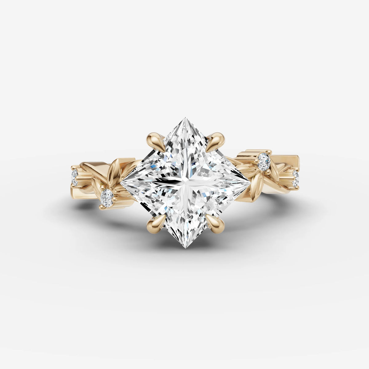 Fleur princess diamond setting in gold, front view