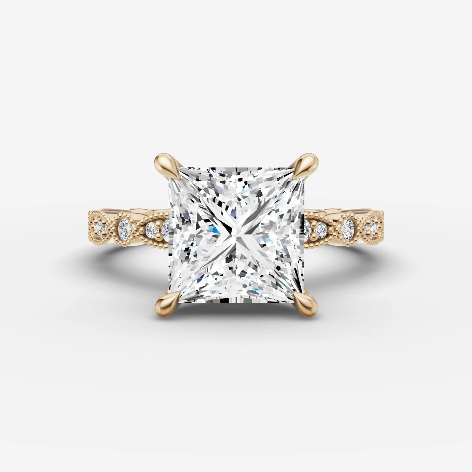 Heritage princess diamond setting in gold, front view