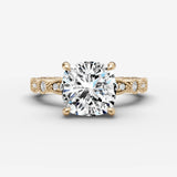 Heritage cushion diamond setting in gold, front view