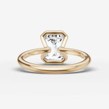 Demi emerald diamond setting in gold, top view