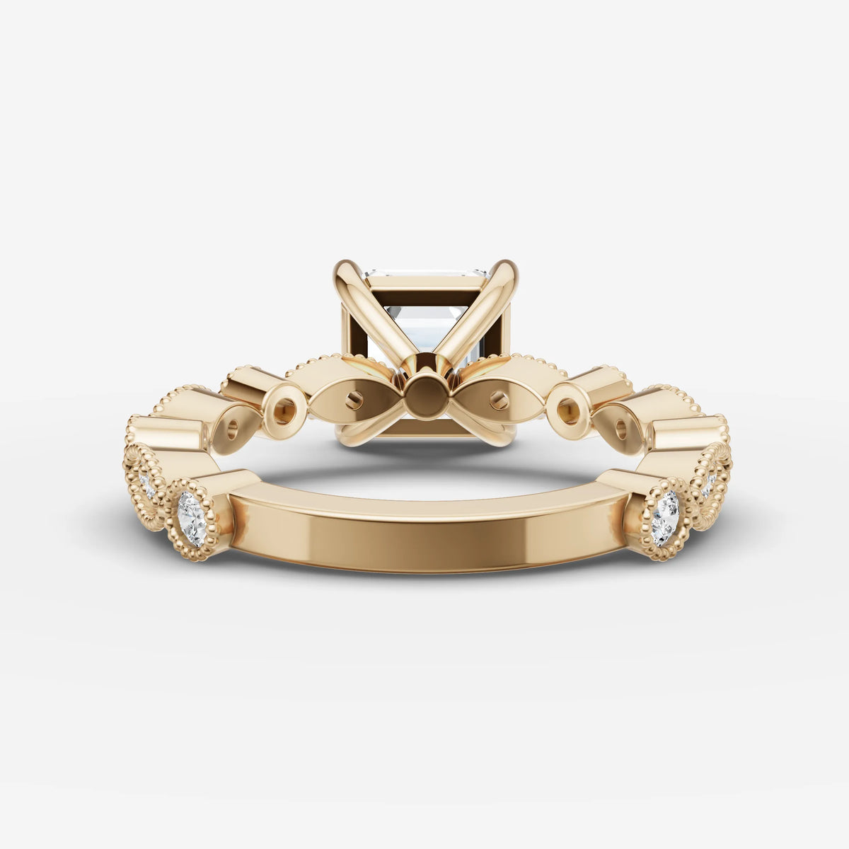 Heritage asscher diamond setting in gold, top view