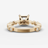 Heritage asscher diamond setting in gold, top view